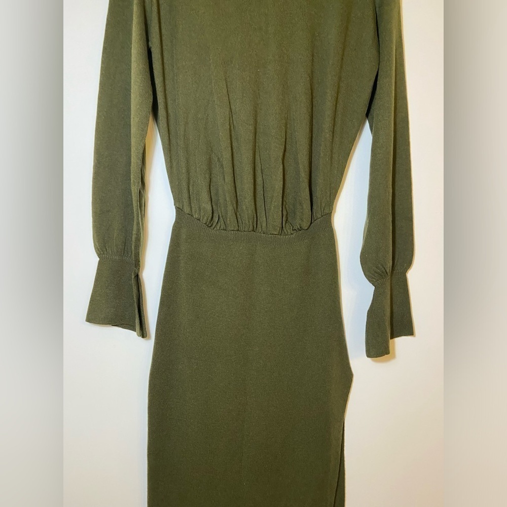 SER.O.YA NWT Diana Dress Long Sleeve Ruched Turtleneck with Slit Size M Green - Picture 6 of 14